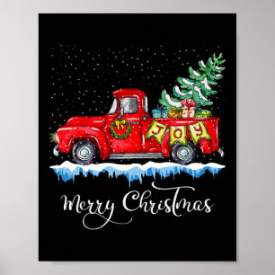 Póster Camión Rojo Vintage Feliz Navidad Antiguo Ch