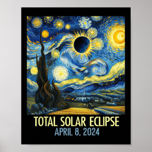 Póster Camión total de eclipse solar 2024 noche estrellad