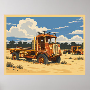 Póster Camión Viejo Oxidado Desierto Pedregoso de Sturt