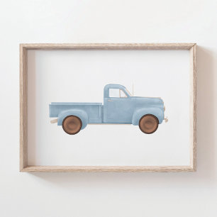 Póster Camión Vintage Aquarela Azul