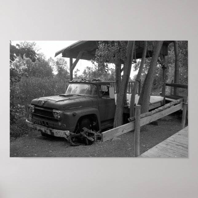 Póster Camión Vintage Fotografía En Blanco Y Negro (Frente)