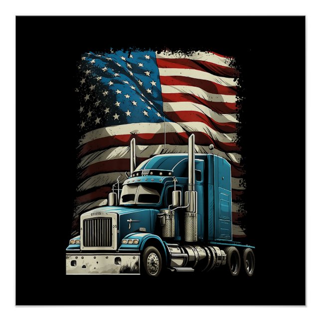 Póster Camionero Bandera Estadounidense Para Camión Patri (Anverso)