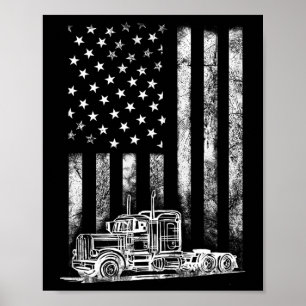 Póster Camionero Conductor De Camiones Bandera Estadounid