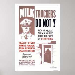 Póster Camioneros Lecheros Tenga Cuidado 1940 WPA