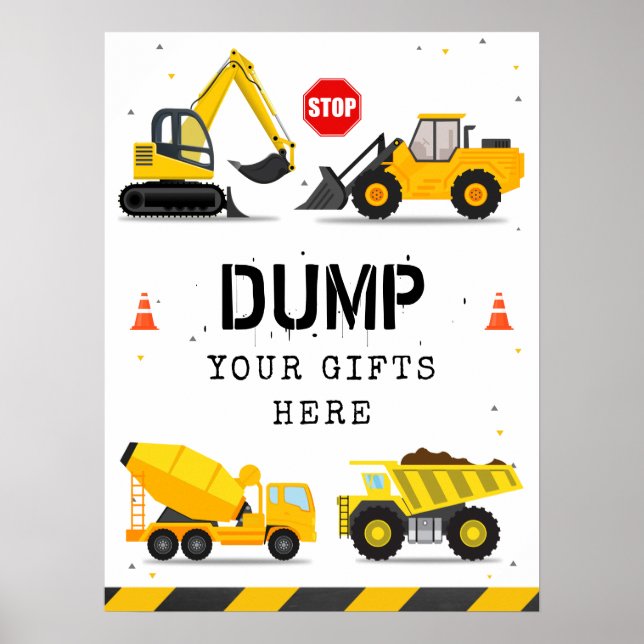 Póster Camiones De Construcción Cumpleaños Volcar Tus Reg (Frente)