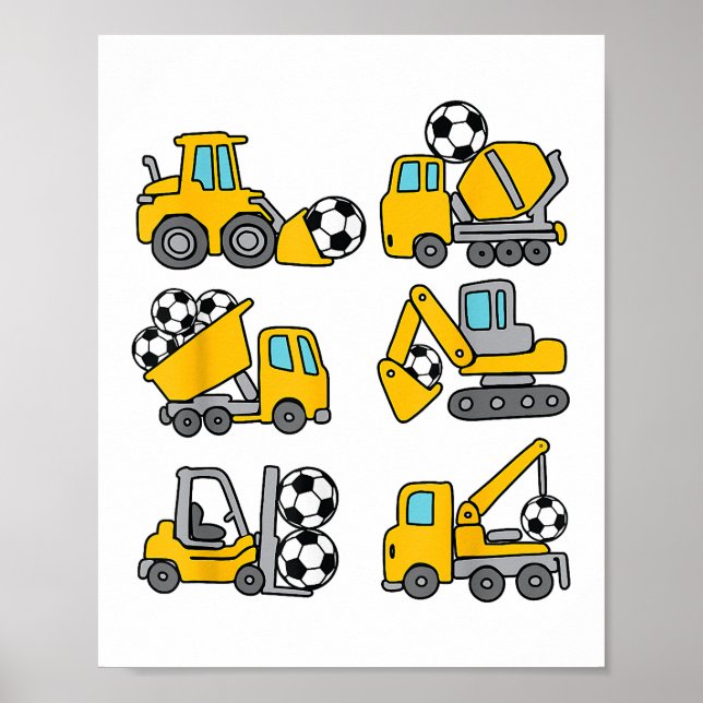 Póster Camiones de construcción de fútbol para niños de b (Frente)