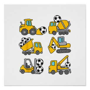 Póster Camiones de construcción de fútbol para niños de b