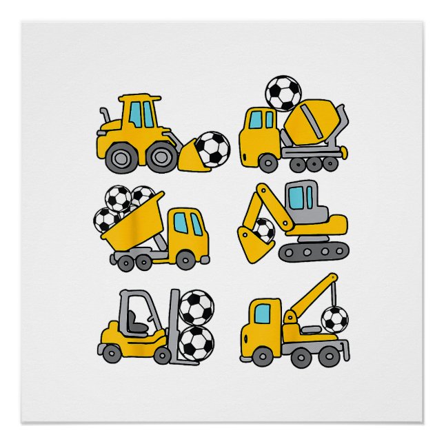 Póster Camiones de construcción de fútbol para niños de b (Anverso)