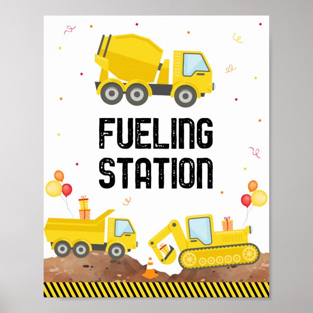 Póster Camiones de construcción Estación de combustible R (Frente)