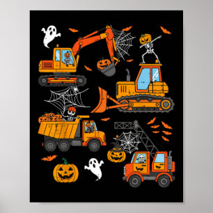 Póster Camiones de construcción fantasmales niños Hallowe