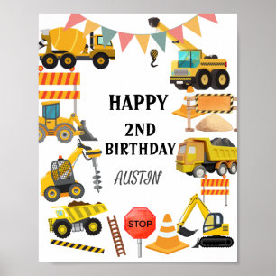 Póster Camiones de construcción   Fiesta de cumpleaños pa