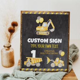 Póster Camiones de construcción Rótulo de mesa de fiesta