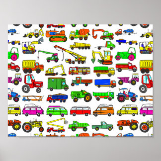 Póster Camiones Doodle Vans and Automobiles