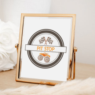 Póster Camiones Monstruos Pit Stop Rótulo de cumpleaños