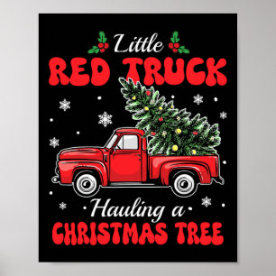 Póster Camiones rojos pequeños transportando árbol de Nav