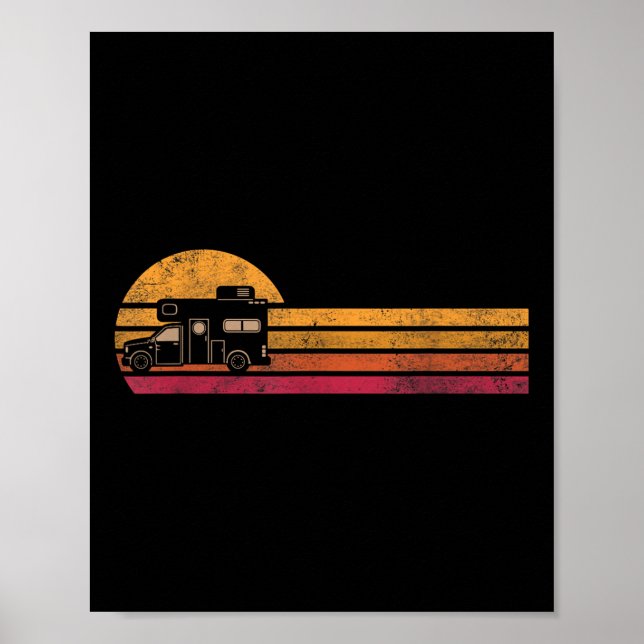Póster Camioneta Camper de Estilo Vintage Silueta Camping (Frente)