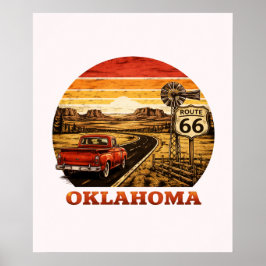 Póster Camioneta Pickup Atardecer Franja Retro Oklahoma R