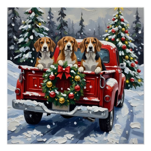 Póster Camioneta Roja de Navidad Beagle Fiesta (Anverso)