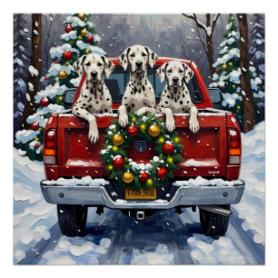 Póster Camioneta Roja de Navidad Dalmatian