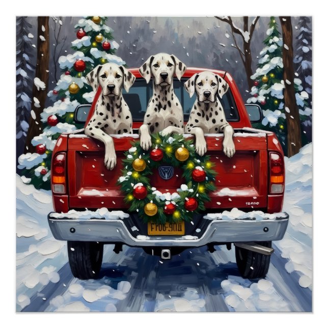 Póster Camioneta Roja de Navidad Dalmatian (Anverso)
