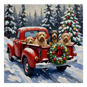 Póster Camioneta Roja de Navidad del Terrier Tibetano Fie