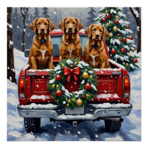 Póster Camioneta Roja de Navidad Vizsla Fiesta