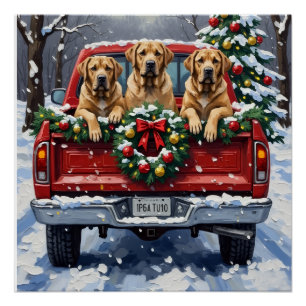 Póster Camioneta Roja Navideña Bullmastiff Vacaciones