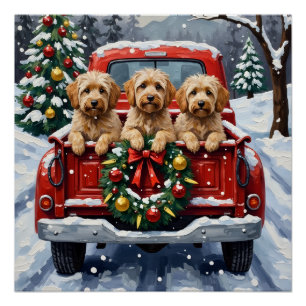 Póster Camioneta Roja Navideña Havanese Fiesta