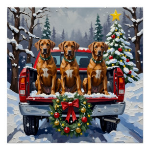 Póster Camioneta Roja Navideña Rhodesian Ridgeback Vacaci