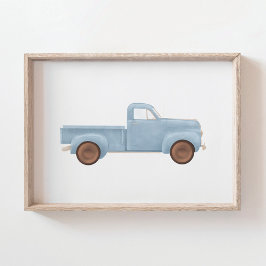 Póster Camioneta Vintage Acuarela Azul