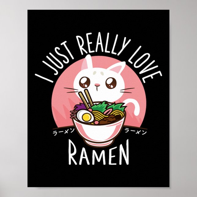 Póster Camisa de Anime del Gato del Ramen - Ropa de Kawai (Frente)