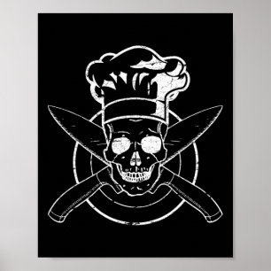 Póster Camisa de Chef Cráneo Sombrero de Chef Cocina Bbq 
