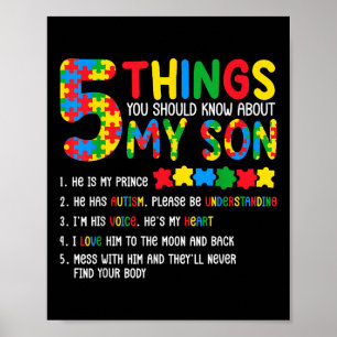 Póster Camisa De Concienciación Sobre El Autismo 5 Cosas