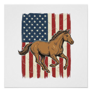 Póster Camisa de diseño de bandera patriótica de caballo