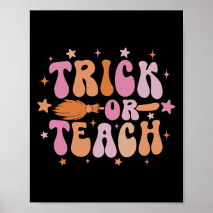Póster Camisa De Halloween Trick O Teach Retro Groovy Par