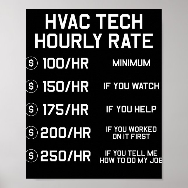 Póster Camisa de la tarifa horaria de la tecnología HVAC (Frente)