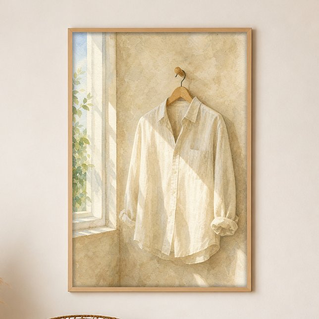 Póster Camisa de lino junto a la ventana Gouache Boho Art (Shown framed for scale. Poster ships unframed; frames are an optional add-on.)