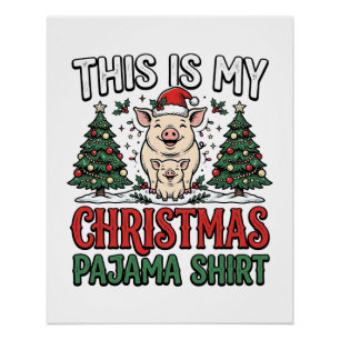 Póster Camisa de pijama de Navidad Cerdo Lindo Vector Des
