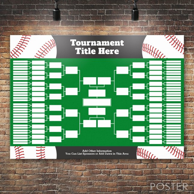 Póster Camisas de Béisbol - 64 equipos (Custom Tournament Bracket)