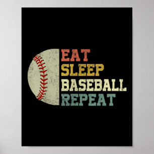 Póster Camisas de béisbol Eat Sleep Béisbol Repetir Graci