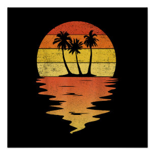 Póster Camisas de palmeras retro puesta de sol 70 s vinta