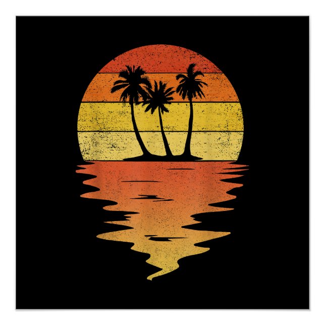 Póster Camisas de palmeras retro puesta de sol 70 s vinta (Anverso)