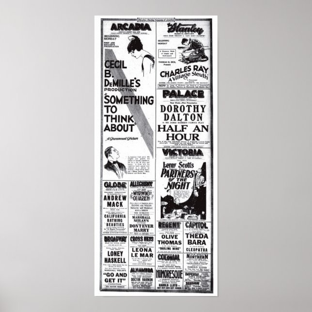 Póster Camisas de películas antiguas de 1920 (Frente)