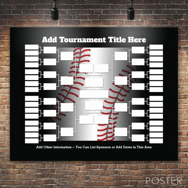 Póster Camisas para el Torneo de Béisbol para 32 equipos (Custom Tournament Bracket)