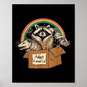 Póster Camiseta Adoptar Gato Callejero Oposum Mapache Div