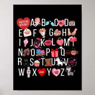 Póster Camiseta alfabeto Abc te amo día de San Valentín C