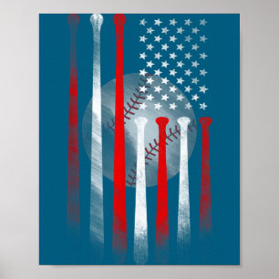 Póster Camiseta Bandera Americana de Béisbol Vintage