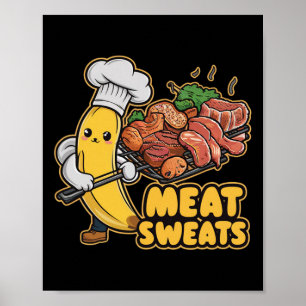 Póster Camiseta Bbq Banana Kawaii Sudores De Carne