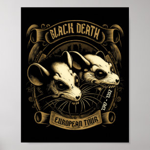 Póster Camiseta Black Death European Tour History Goth T