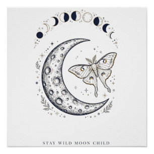 Póster Camiseta Celestial Stay Wild Moon Child   Luna Boh